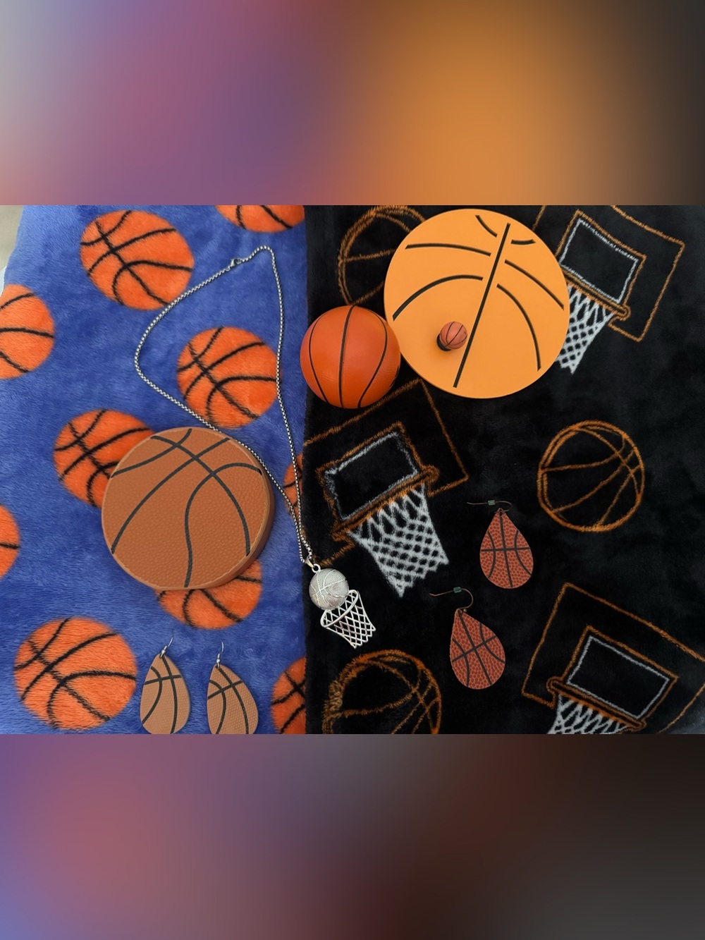 Basketball earrings, blankets & wooden home decor